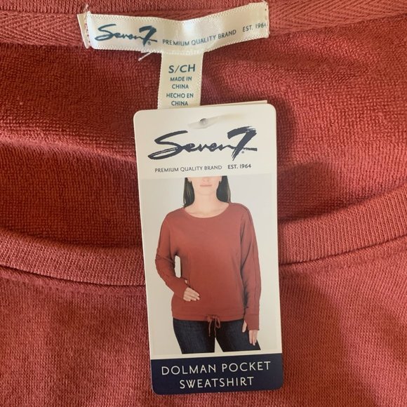 NWT SEVEN7 DOLMAN POCKET TIE FRONT THUMB-HOLSTER SWEATSHIRT MARSALA SMALL - Picture 8 of 11
